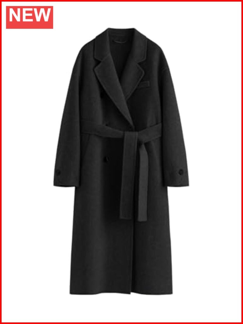 Wool Pea Coat Double Breasted Belted Long Trench Coat
